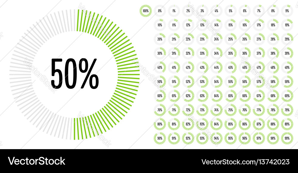 Set of circle percentage diagrams from 0 to 100 Vector Image