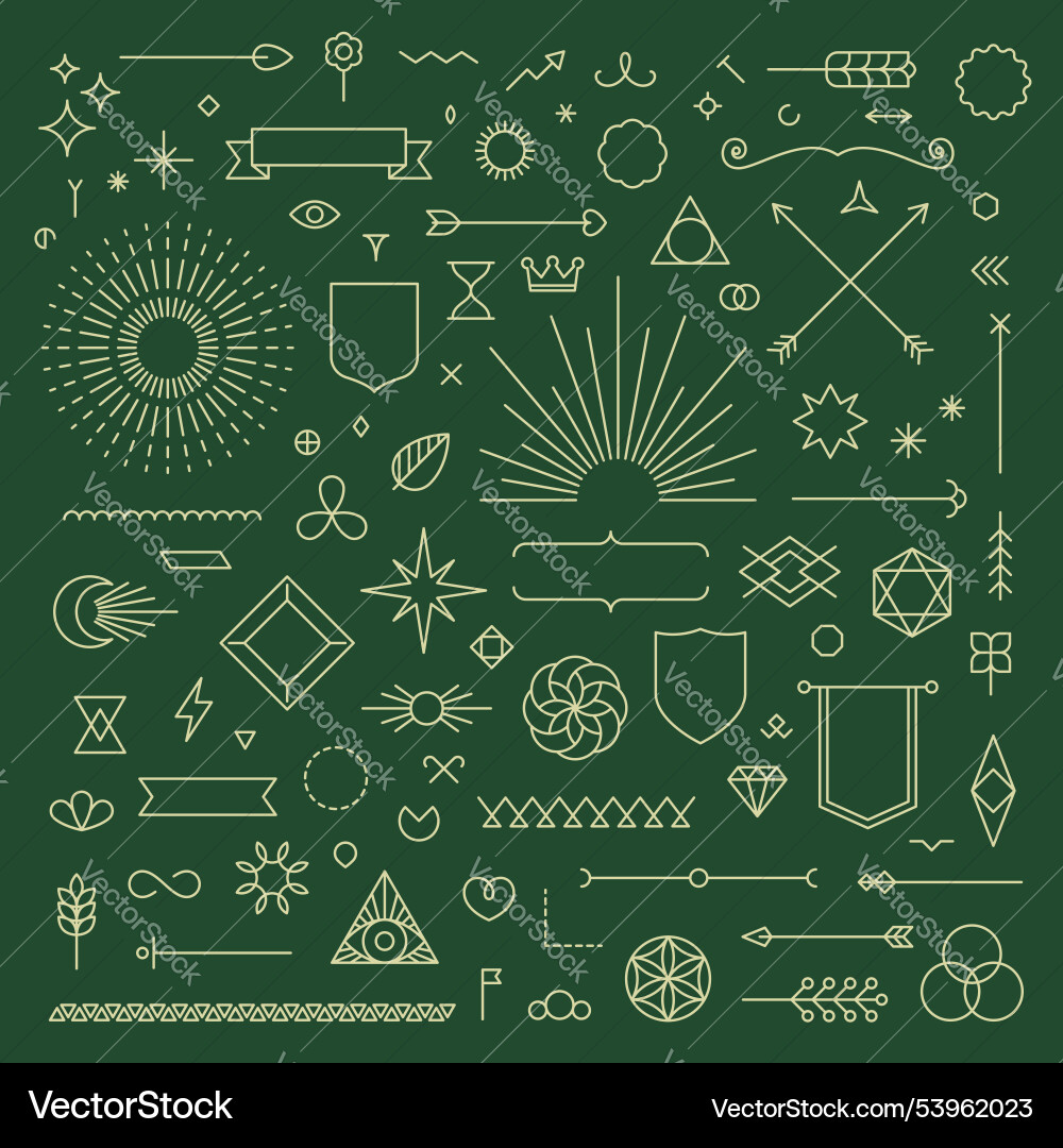 Set of linear thin line art deco boho retro Vector Image