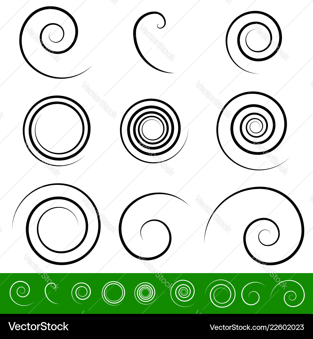 Spiral vortex element set 9 different circular Spiral vortex element set 9 different circular Vector Image