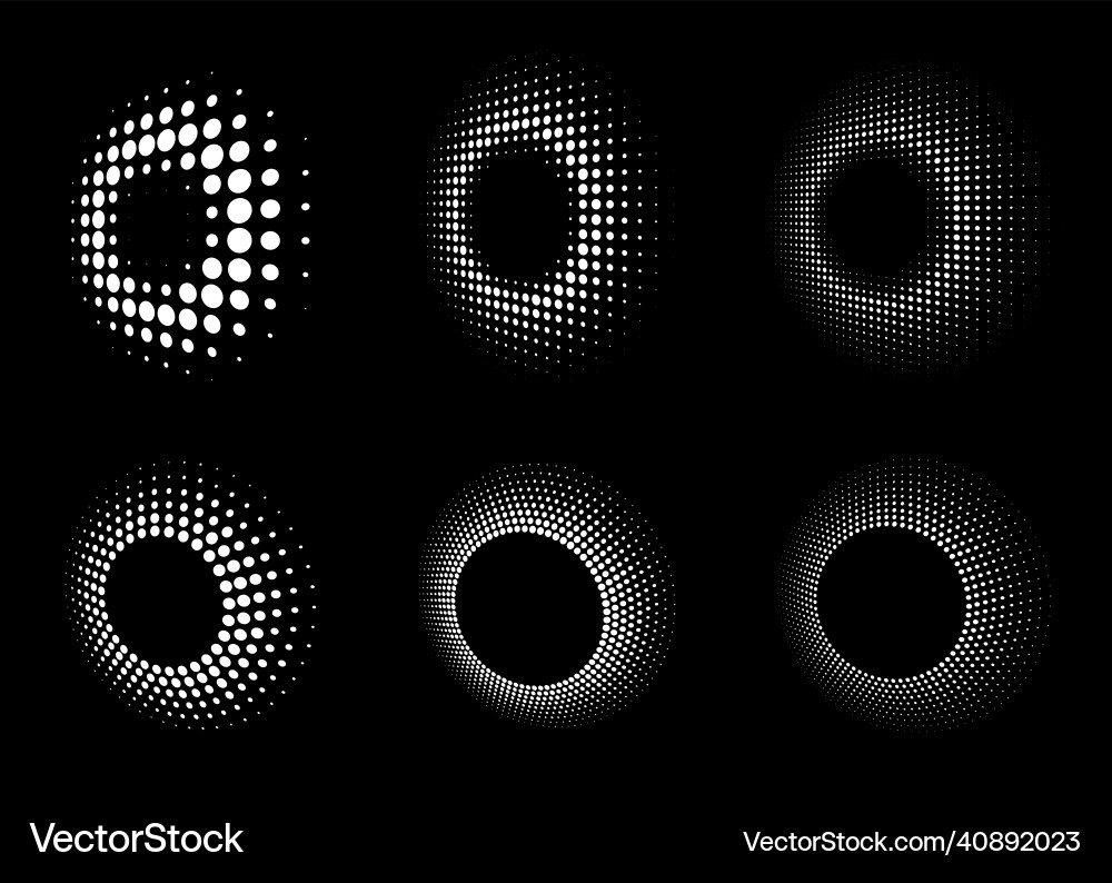 White halftone circular dotted frames set circle White halftone circular dotted frames set circle vector image