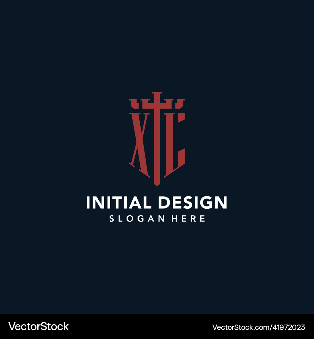 Xl initial monogram logos with sword and shield Xl initial monogram logos with sword and shield Vector Image