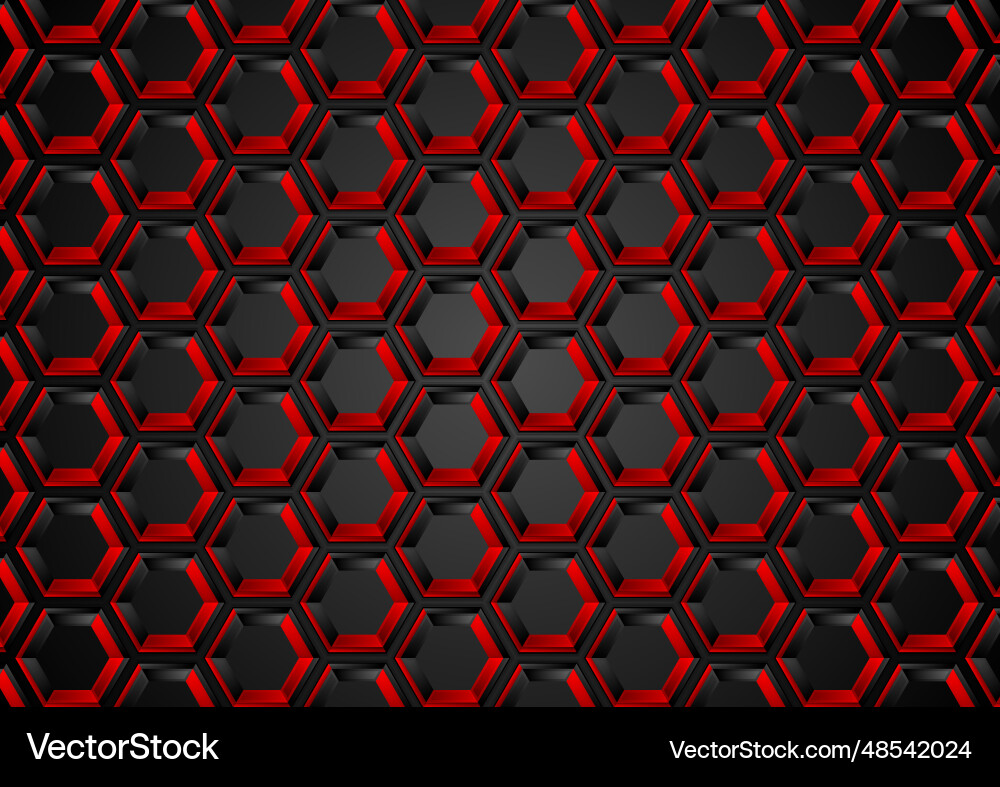 Black and red hexagons abstract tech background Black and red hexagons abstract tech background vector image