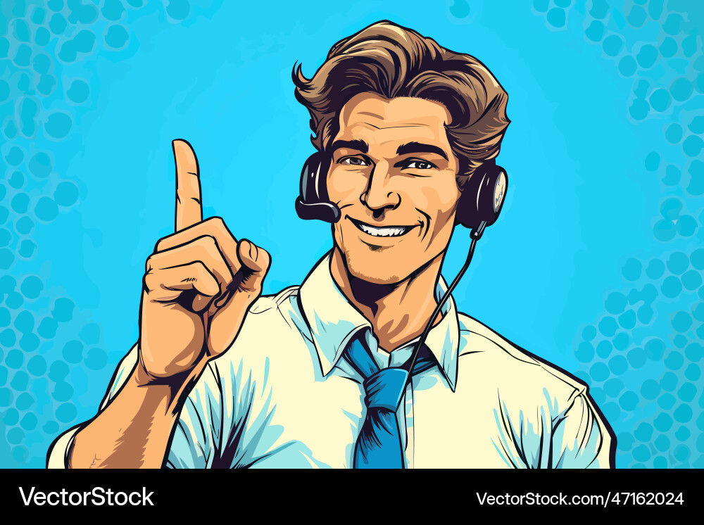 Customer service pointing up man on the phone vector image