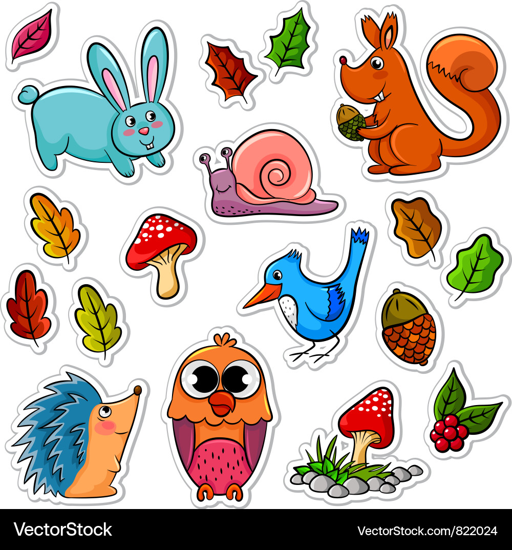 Cute Forest Stickers Vector Image