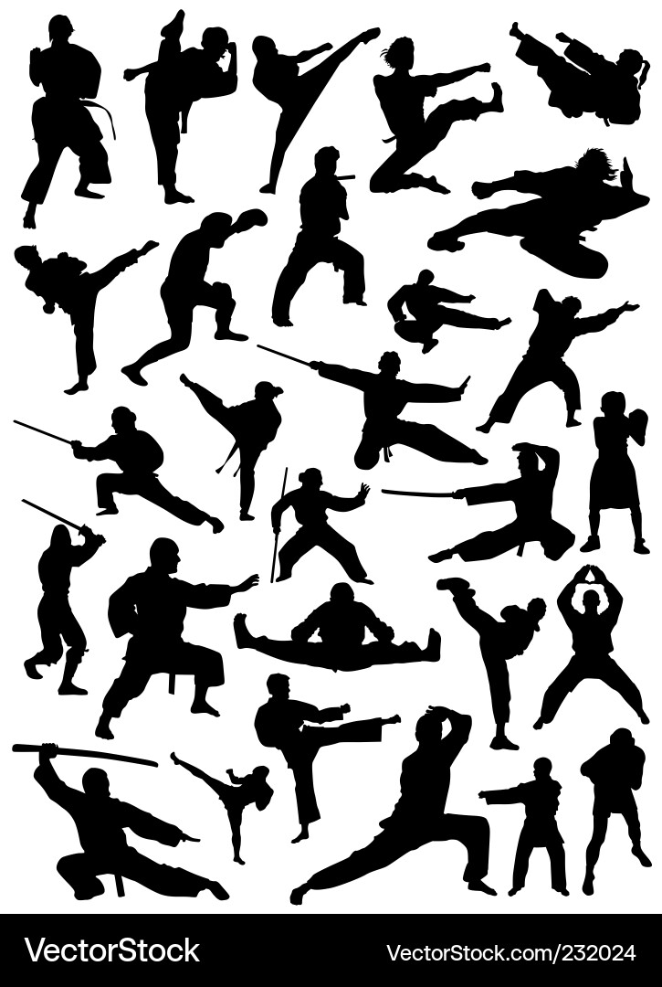 Fighter Silhouettes - Action Poses Vector Image
