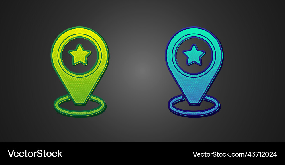 Green and blue map pointer with star icon isolated Green and blue map pointer with star icon isolated vector image