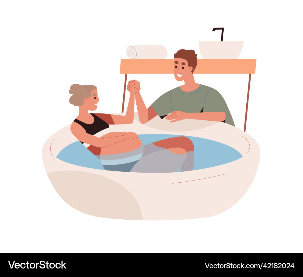 Pregnant woman at water birth labor home Pregnant woman at water birth labor home vector image