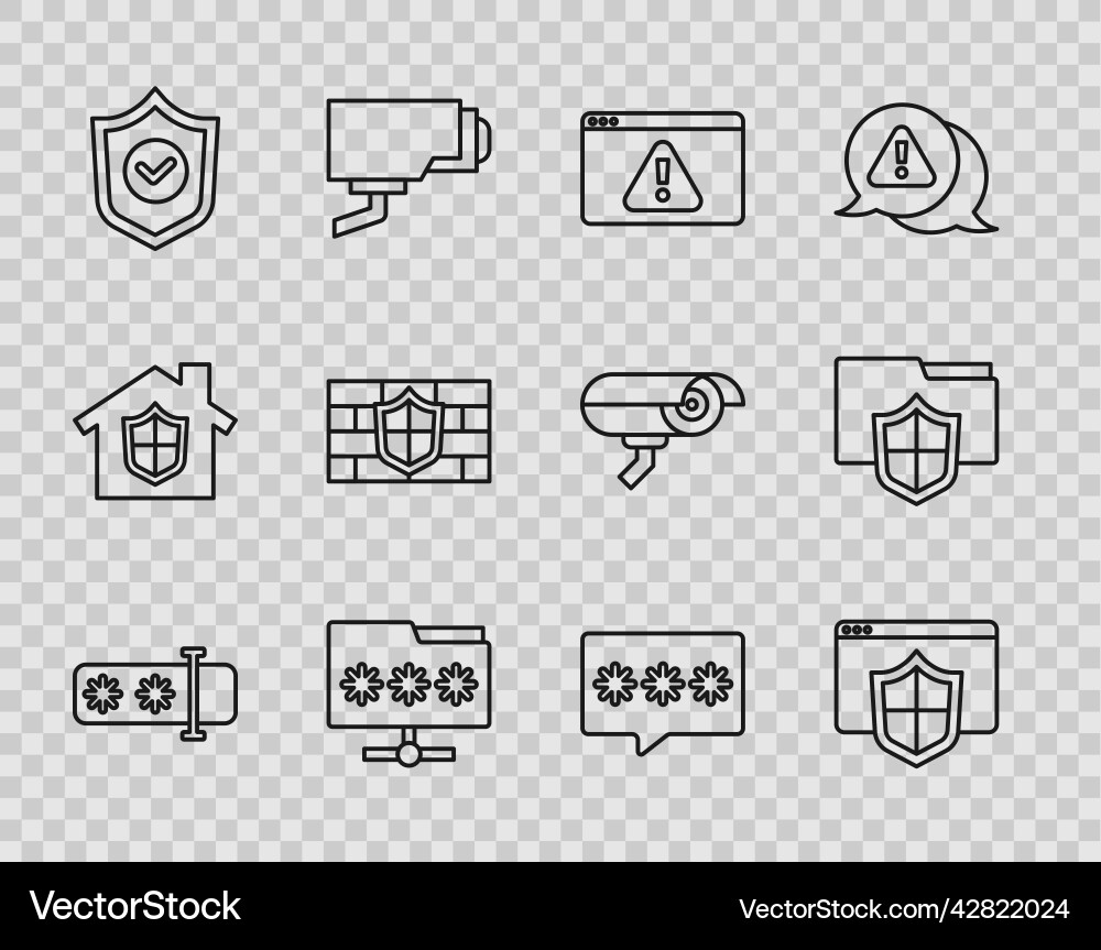Set line password protection browser with shield Vector Image