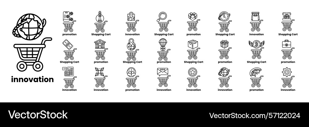 Set of in the concept carts and items line Set of in the concept carts and items line Vector Image