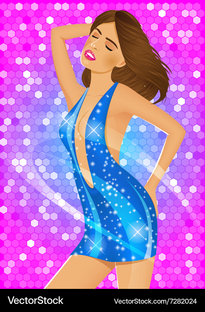 Sexy brünette Mädchen im blauen Kleid vektorbild