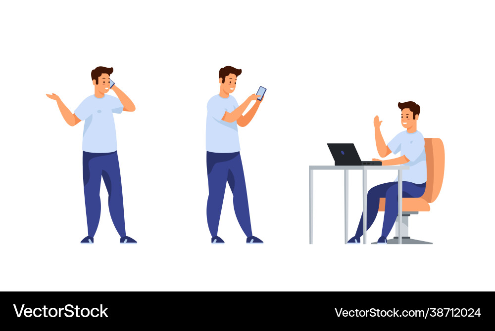 Student communicates and learns online different Student communicates and learns online different vector image