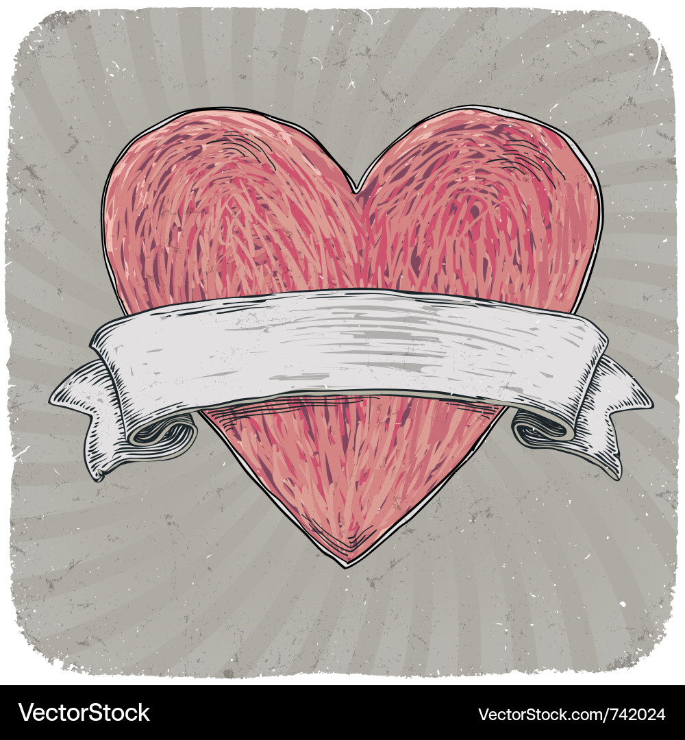 Vintage Heart Ribbon Illustration Vector Image