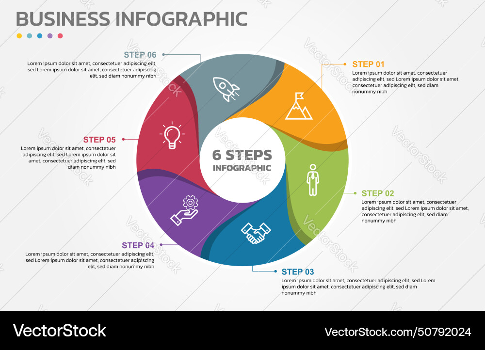 Visual data presentation cycle diagram with 6 Vector Image
