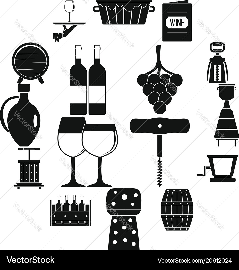 Wine icons set simple style Wine icons set simple style Vector Image