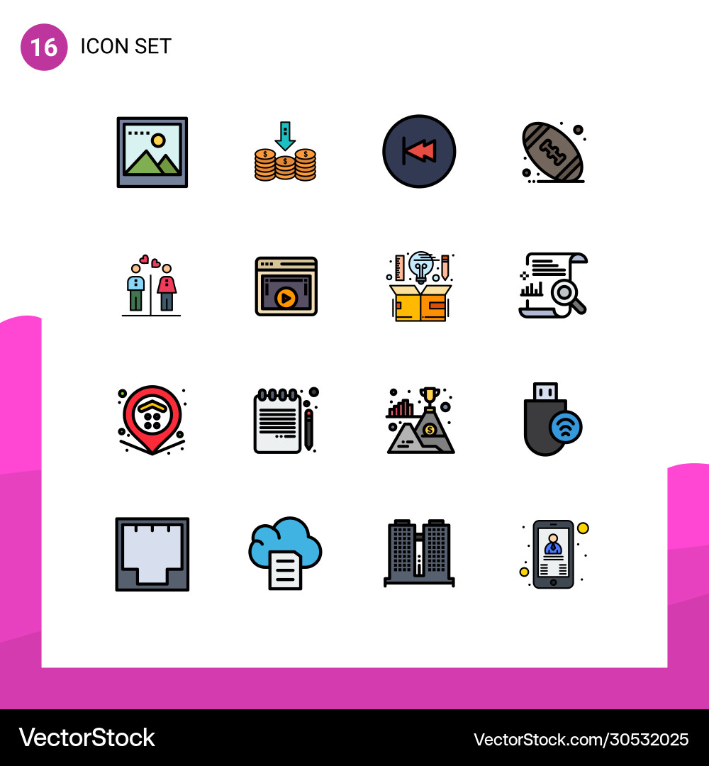 16 user interface flat color filled line pack Vector Image