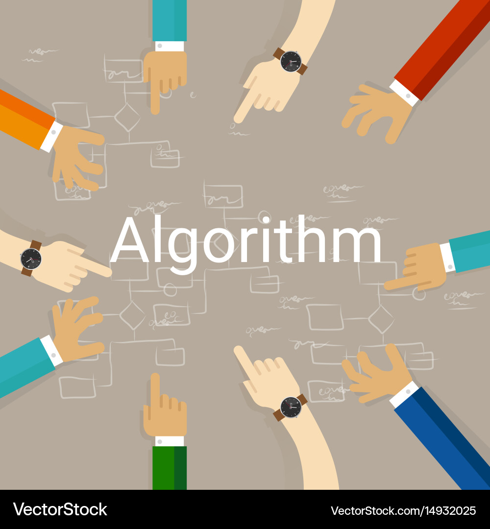 Algorithm Problem lösen Flussdiagramm Hände arbeiten Vektorbild