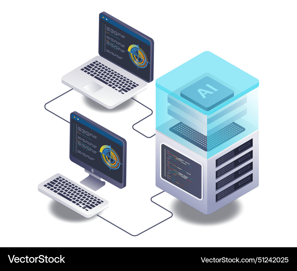 Artificial intelligence server computer Artificial intelligence server computer vector image