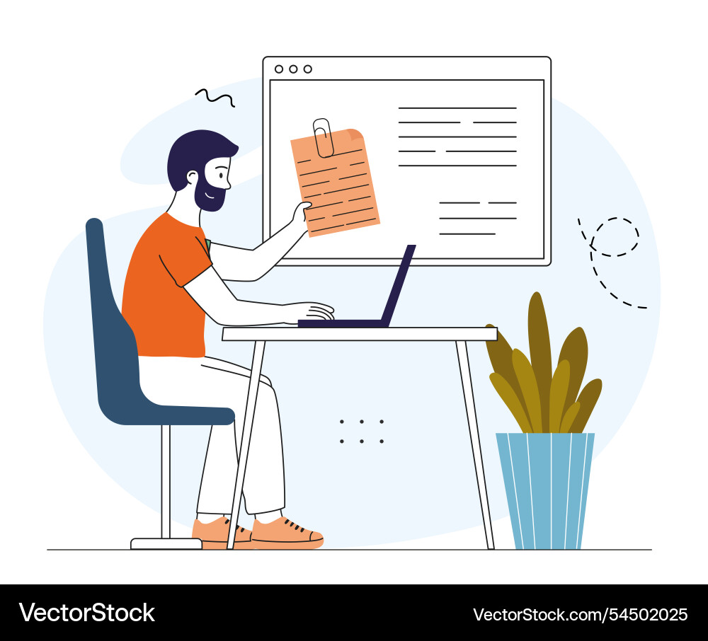 Attached file in email man sends document via Attached file in email man sends document via Vector Image