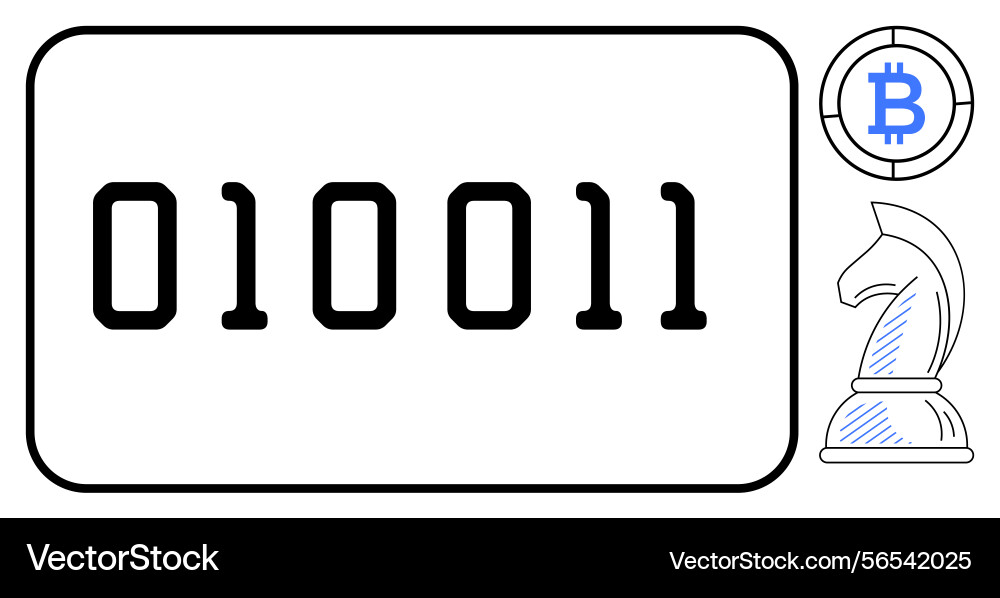 Binary code with bitcoin symbol and chess knight Binary code with bitcoin symbol and chess knight vector image