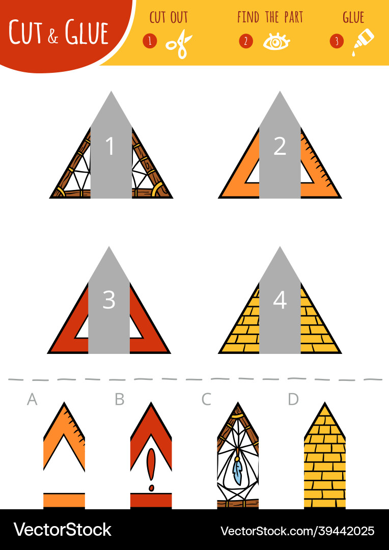 Find the right part cut and glue game Find the right part cut and glue game vector image