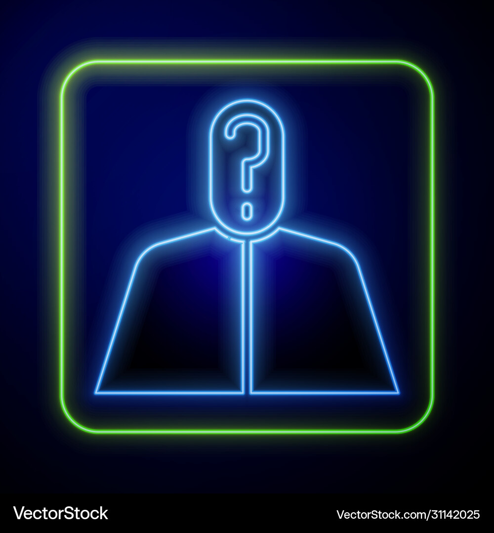 Glowing neon anonymous man with question mark icon Glowing neon anonymous man with question mark icon vector image