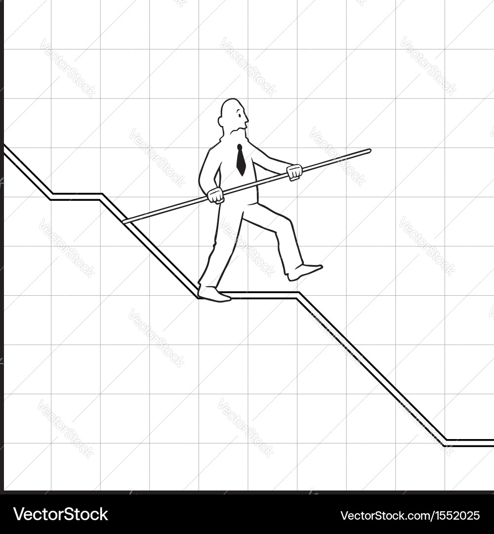 Man Balancing on a Downward Graph vector image
