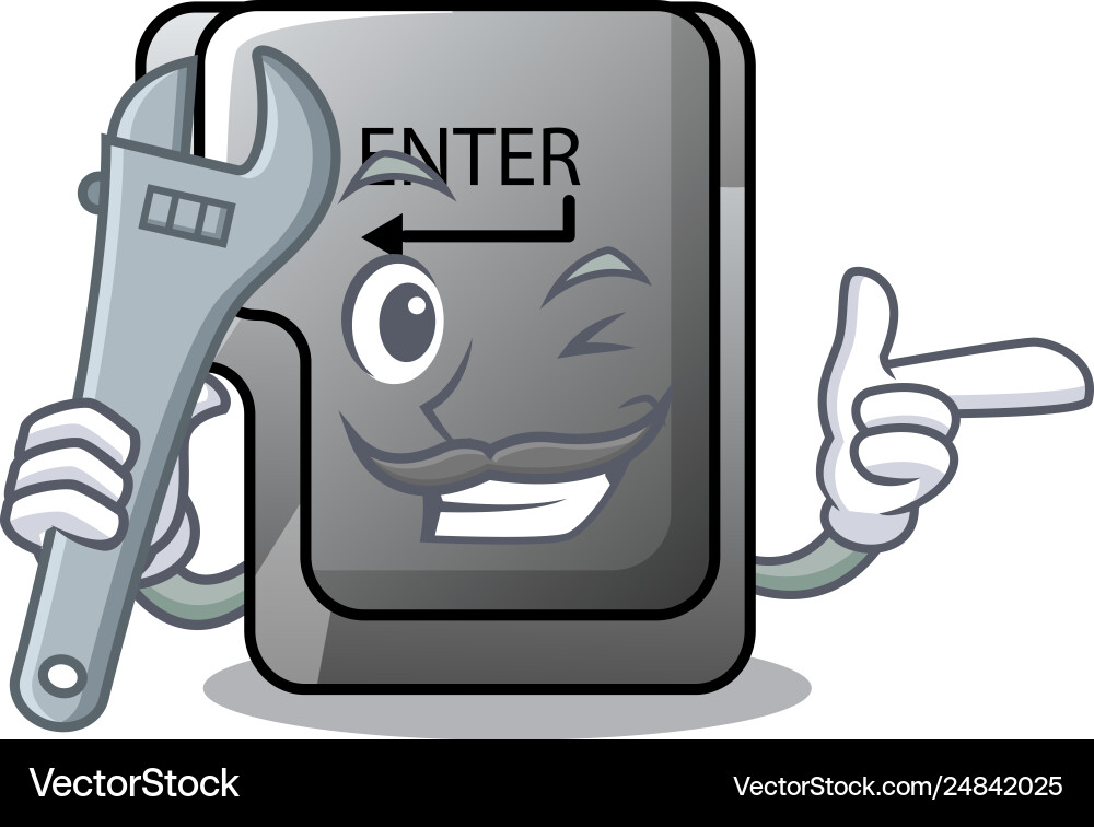 Mechanic enter button installed on computer vector image