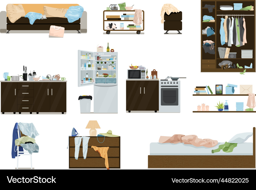 Messy room compositions set Messy room compositions set vector image