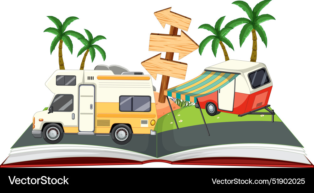 Palm Trees & RVs on Open Book vector image