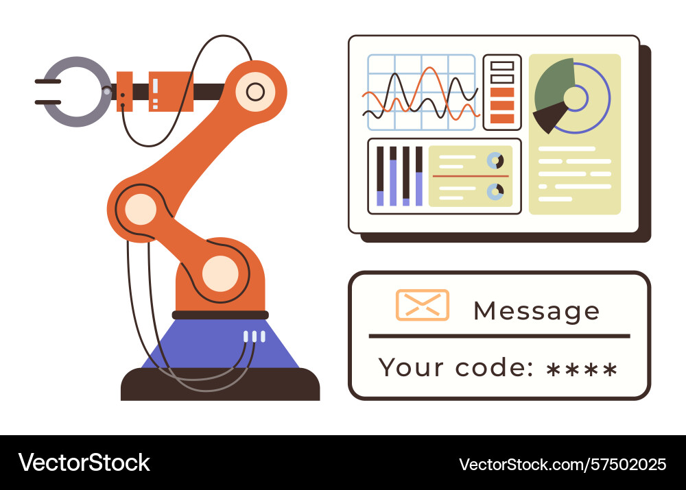 Roboterarm mit Daten-Dashboard und sicheren Code Roboterarm mit Daten-Dashboard und sicheren Code vektorbild