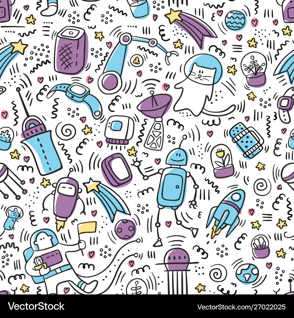 Seamless pattern space doodles robot and technic Seamless pattern space doodles robot and technic vector image