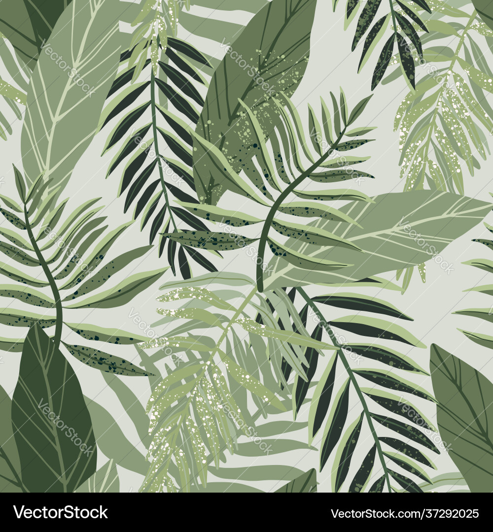 Seamless tropical pattern with exotic palm leaves Seamless tropical pattern with exotic palm leaves Vector Image