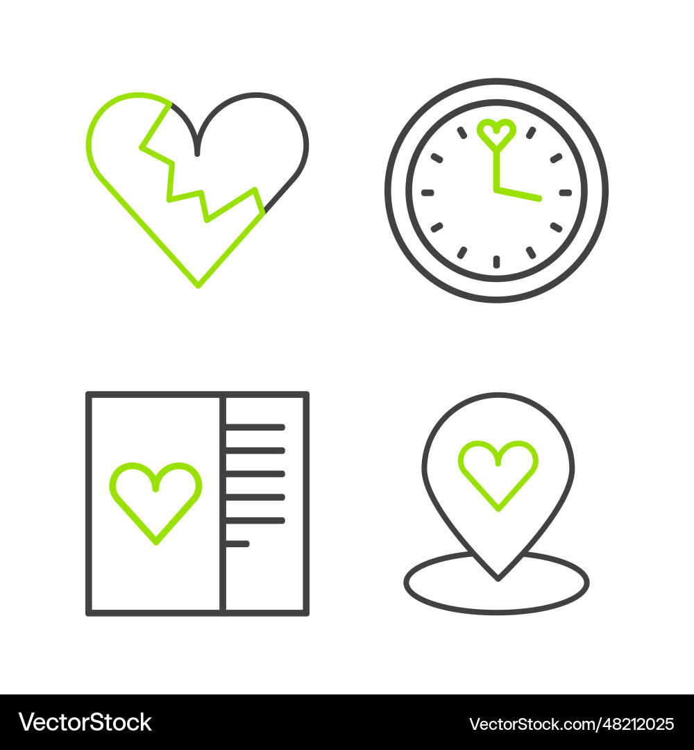 Set line location with heart postcard clock Set line location with heart postcard clock Vector Image