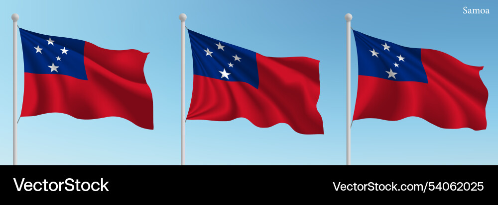 Set of three flags samoa waving on flagpoles Vector Image