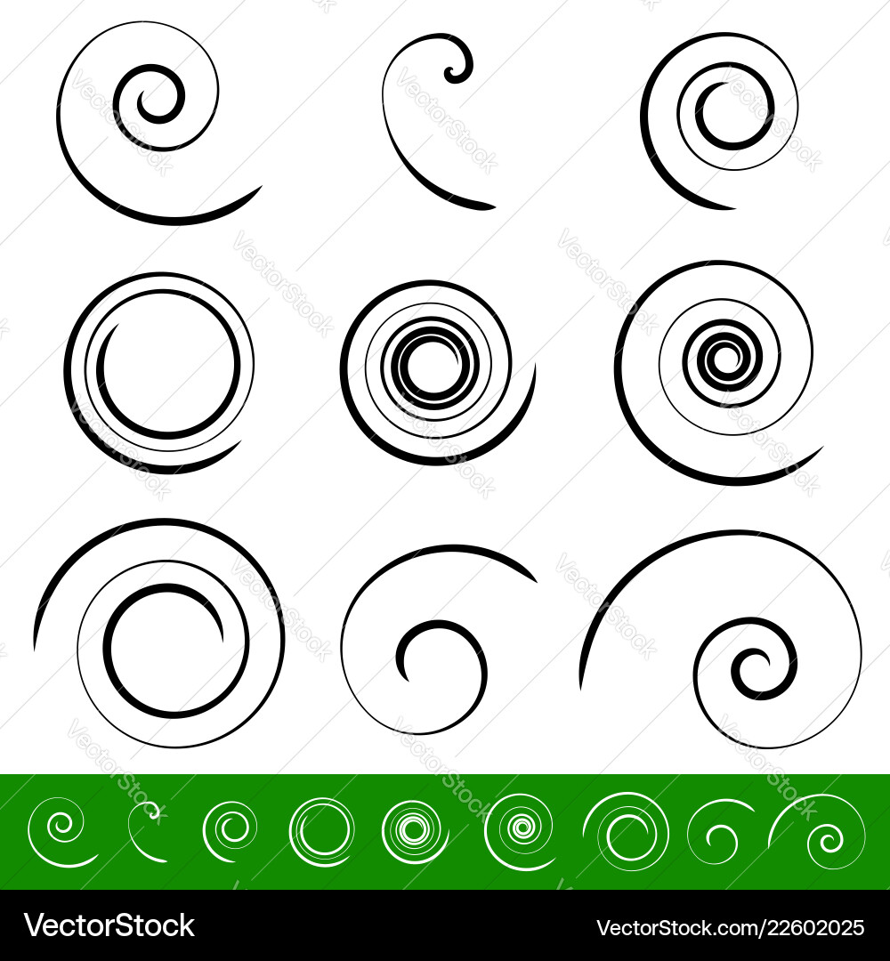 Spiral vortex element set 9 different circular Spiral vortex element set 9 different circular vector image