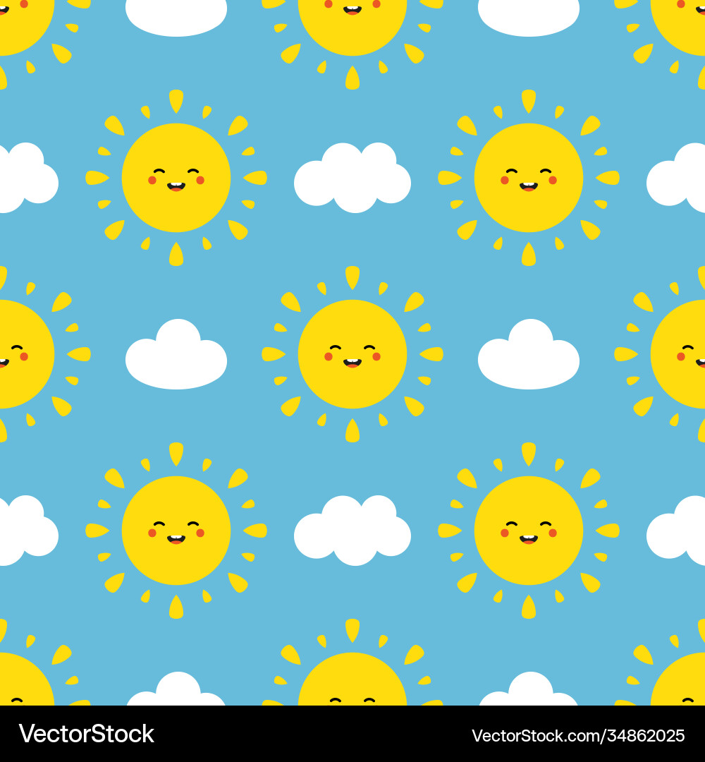 Sun characters and clouds seamless pattern Sun characters and clouds seamless pattern vector image