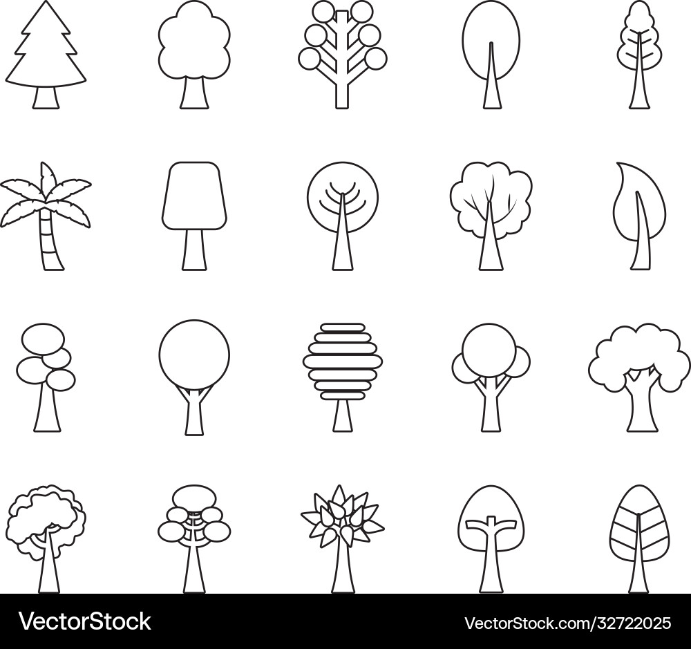 Trees line style icon set design Vector Image