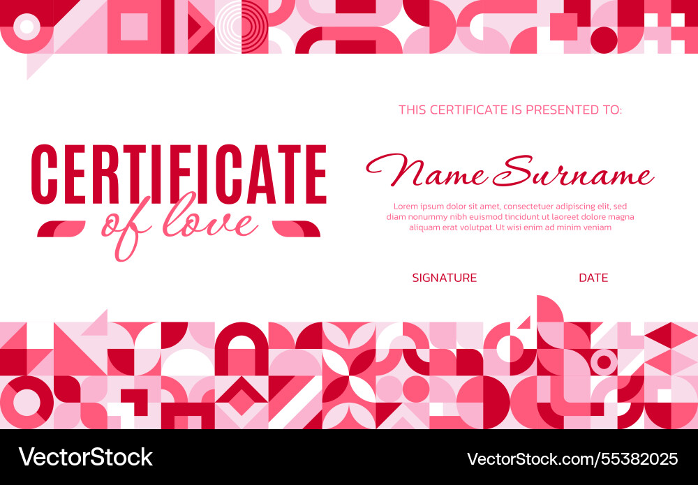 Valentines day certificate with abstract pattern Valentines day certificate with abstract pattern vector image