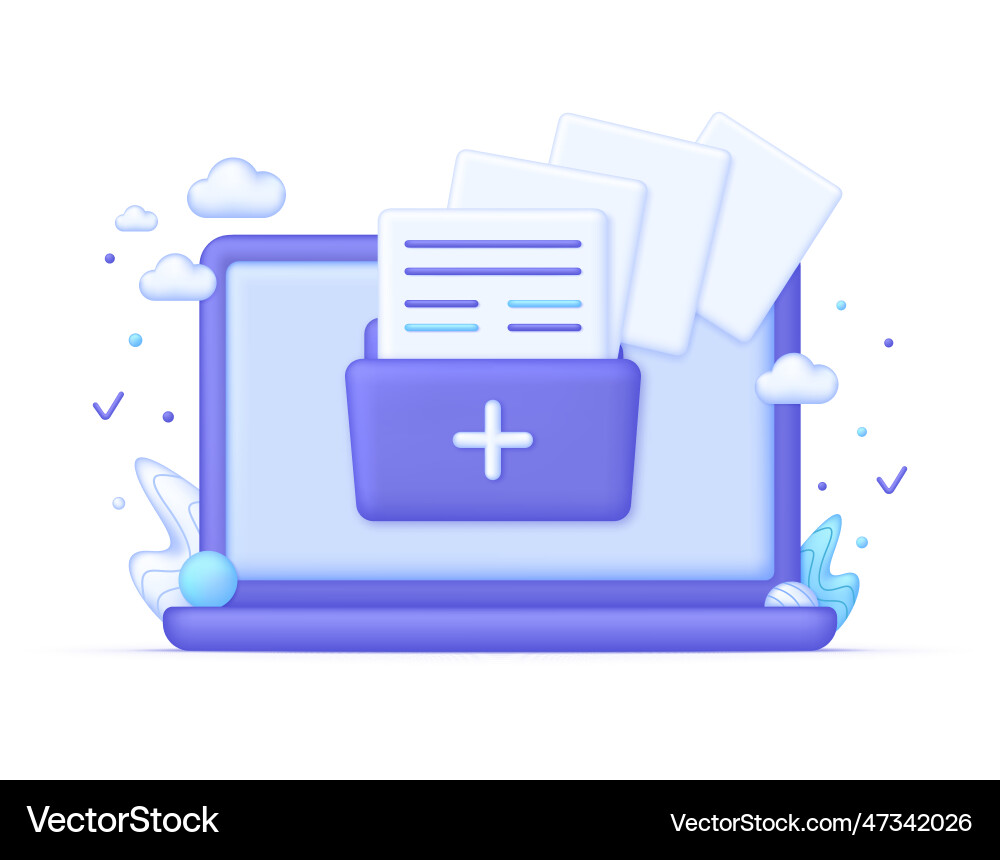 3d folder symbol on computer 3d folder symbol on computer vector image