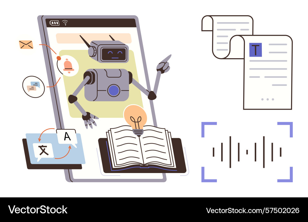 Ai-powered robot assisting with document Ai-powered robot assisting with document vector image