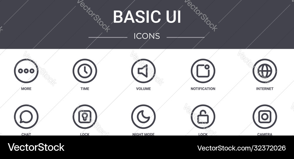 Basic ui concept line icons set contains Basic ui concept line icons set contains vector image