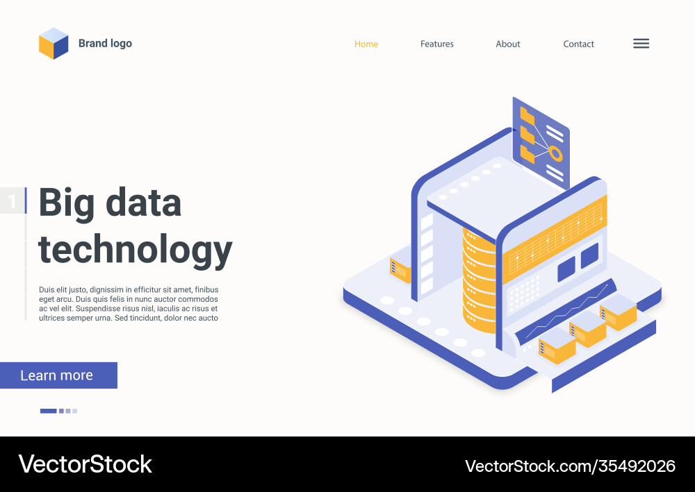 Big data server machine isometric landing page Big data server machine isometric landing page Vector Image