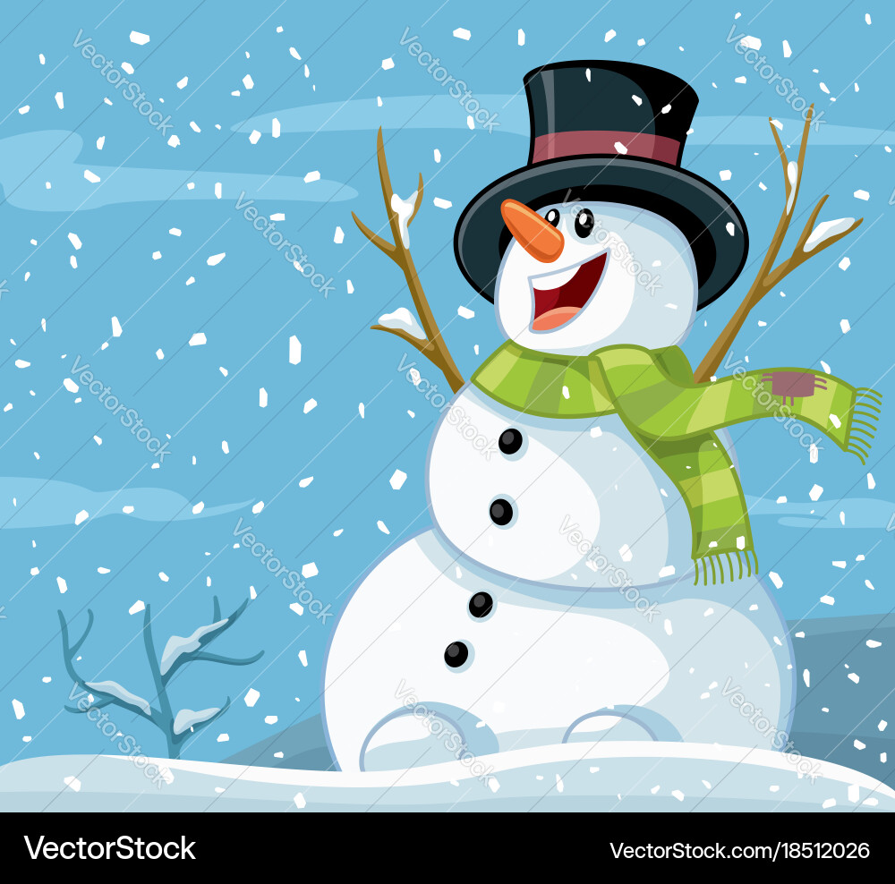 Cute Snowman in Winter Landscape – Royalty-Free Vector | VectorStock, image size:1000x988