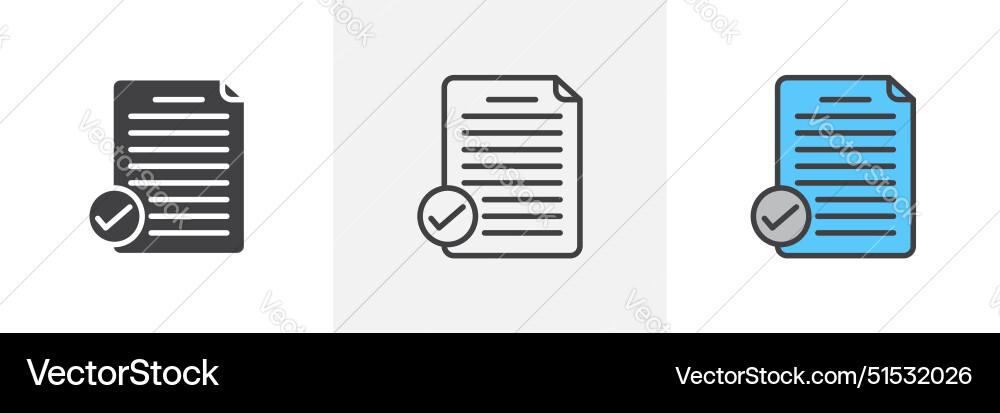 Document accept icon set checked contract paper Document accept icon set checked contract paper vector image