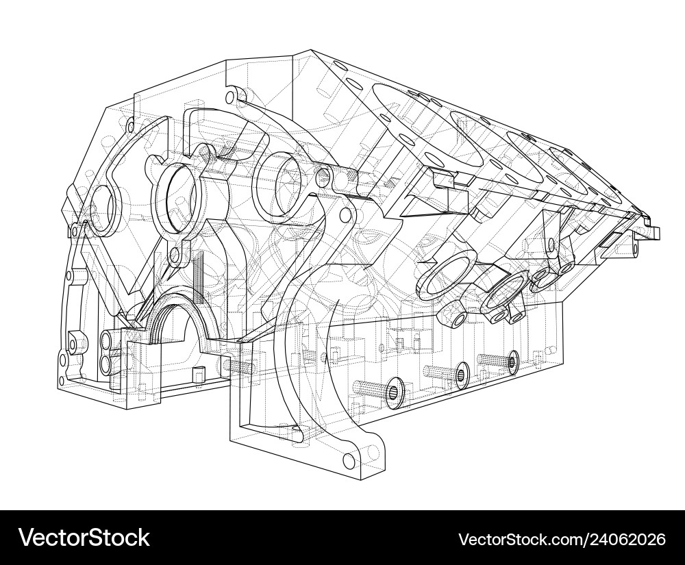 Engine block sketch rendering of 3d Engine block sketch rendering of 3d Vector Image