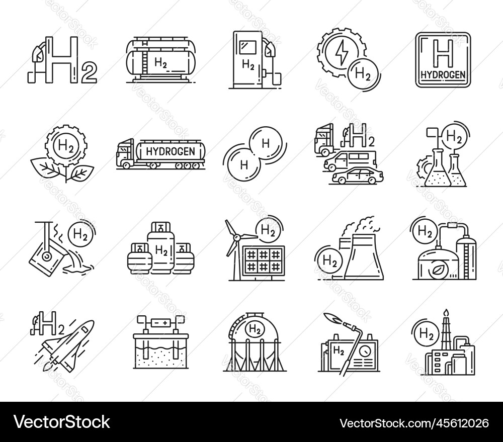 Hydrogen Energy Icons - Green & Sustainable Vector Image