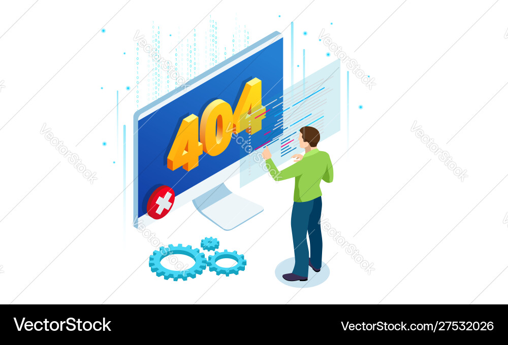 Isometric error 404 page layout design Isometric error 404 page layout design vector image