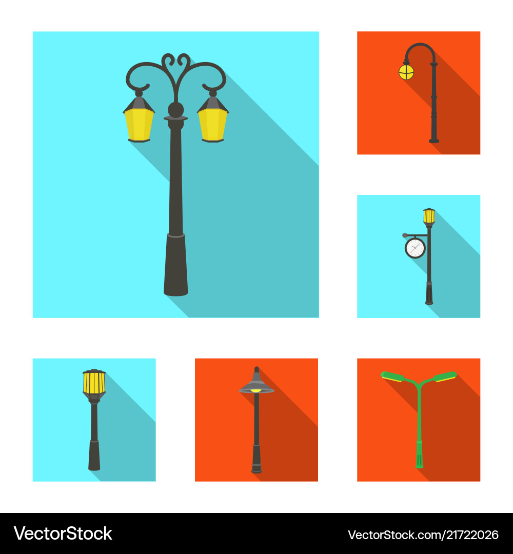 Lamp post flat icons in set collection for design vector image