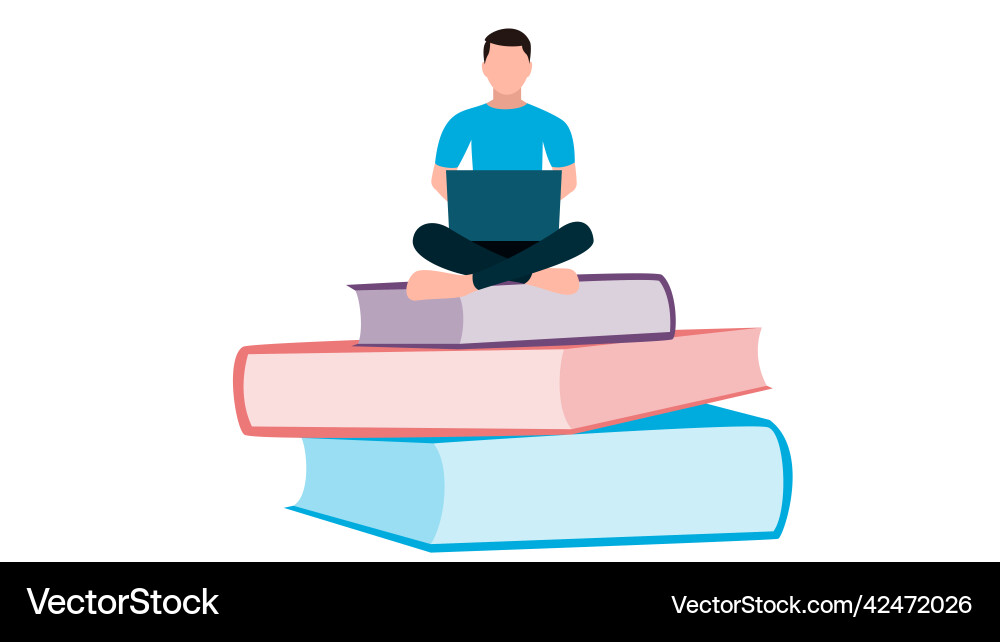 Man using laptop on stack of book business Vector Image