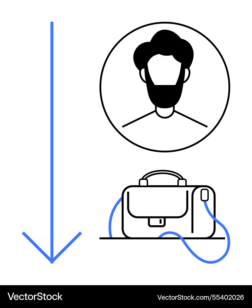 Man with beard highlighted by blue arrow above Man with beard highlighted by blue arrow above vector image